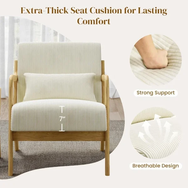 Corduroy Upholstered Armchair with Lumbar Pillow