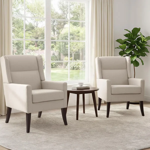 Comfy Upholstered Armchair with Wooden Legs