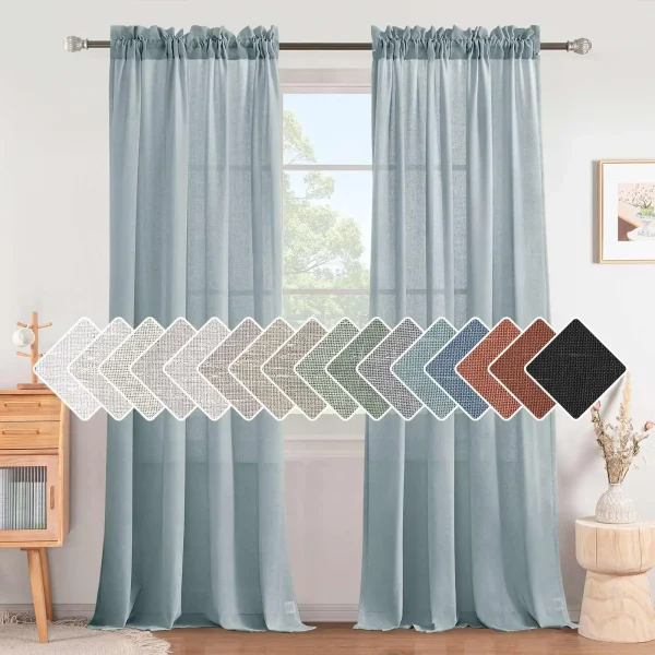2 PCS Linen Curtains Semi Sheer Curtains