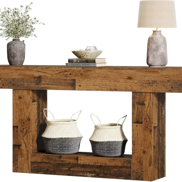 63" Console Table, Farmhouse 2-Tier Entryway Table