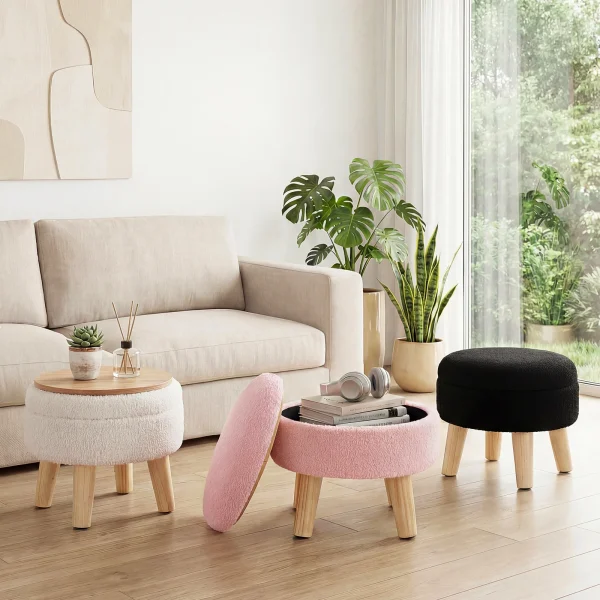 Round Storage Ottoman Stool