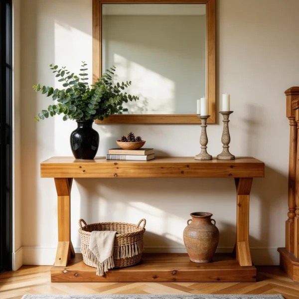 120cm Solid Wood Farmhouse Entryway Table