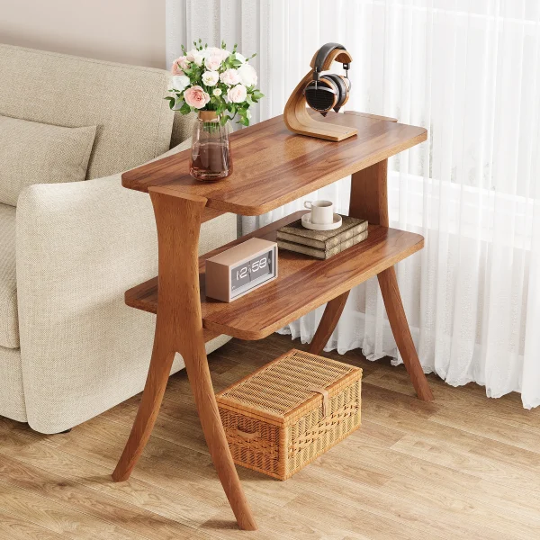 Narrow End Table with 2-Tier Storage Shelf