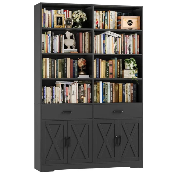 78" Tall Double Wide Bookshelf with Cabinet