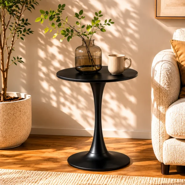 Mid Century Modern 24 Inch Black Round Table