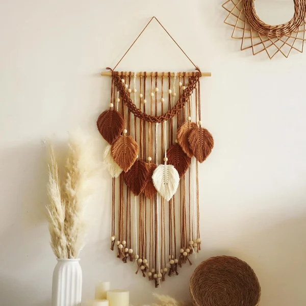 Soft Woven Large Leaf Boho Wall Hanging Decor